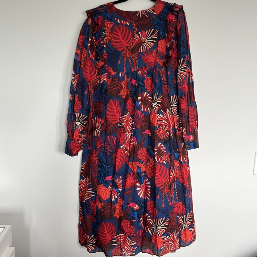 FARM Rio Navy Midi Dress with Red and Pink Tropical Print - Picture 8 of 8